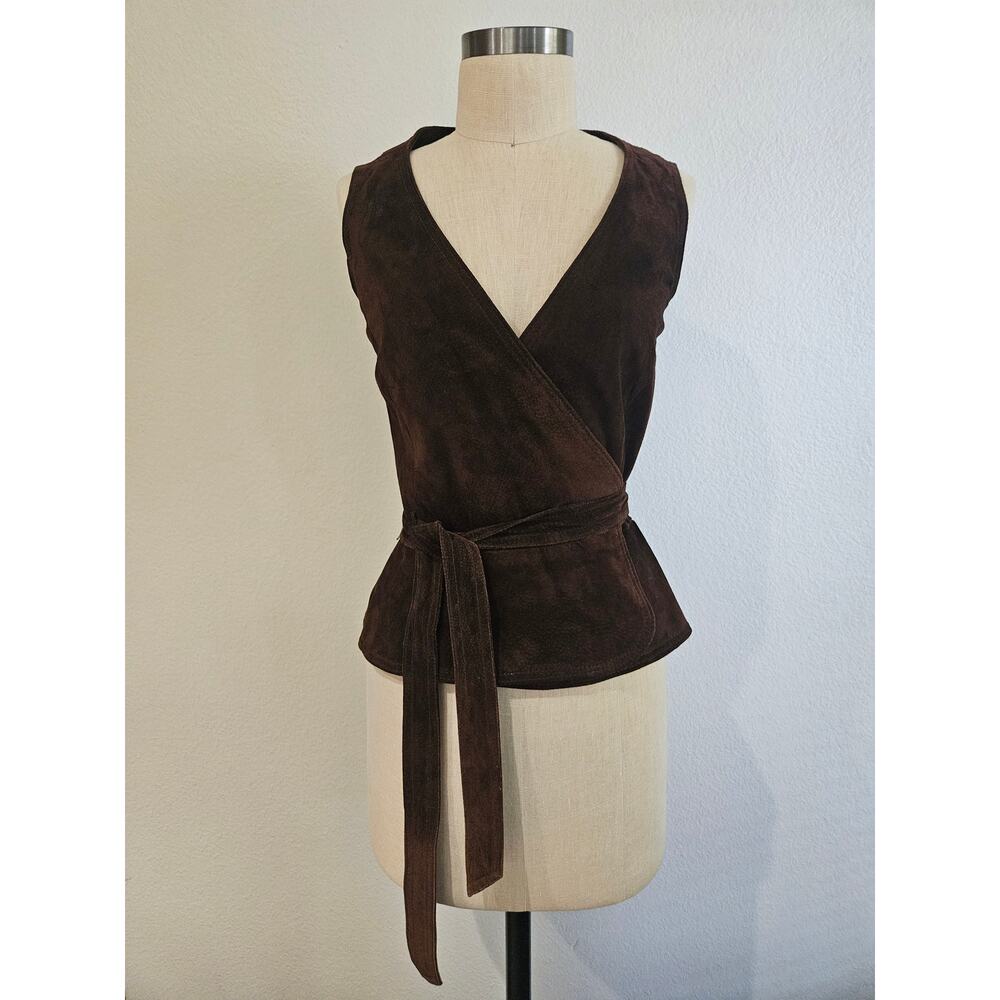 Vintage Patti Cappalli for Jerry Silverman Sport Suede Leather Wrap Vest, Size 4